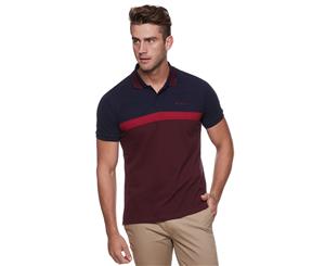 Ben Sherman Men's Contrast Panel Script Polo Tee / T-Shirt / Tshirt - Wine