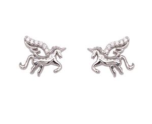 Bevilles Children's Cubic Zirconia Sterling Silver Unicorn Earrings Stud