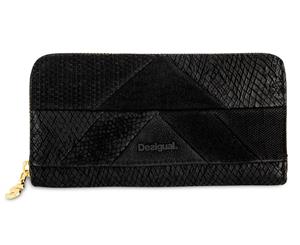 Desigual Mone Zip Around Snake Patch Continental Wallet - Black