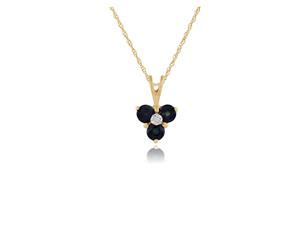 Floral Round Sapphire & Diamond Pendant in 9ct Yellow Gold