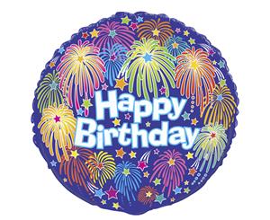 Happy Birthday Fireworks 45cm Foil Balloon Packaged