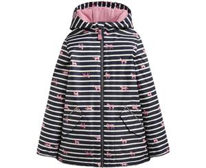 Joules Girls Raindrop Warm Fleece Hood Waterproof Rain Coat - Pink Stripe Horse