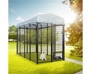 New Pet Dog Kennel Run Enclosure 2.4x1.2x1.8m Galvanised Steel Play Pen Fence w/Fabric Cover