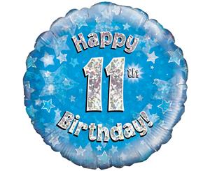 Oaktree 18 Inch Happy 11Th Birthday Blue Holographic Balloon (Blue/Silver) - SG4209