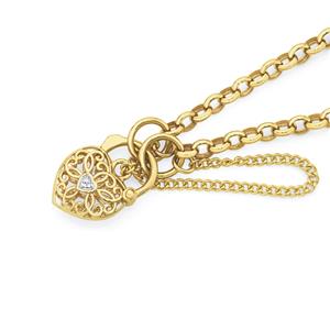 9ct Gold 19cm Solid Belcher Diamond Padlock Bracelet