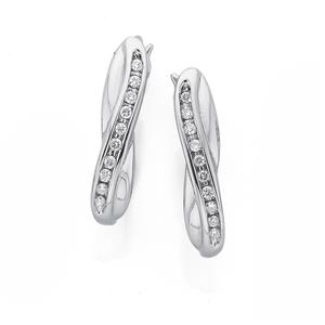 9ct White Gold Diamond Crossover Hoop Earrings