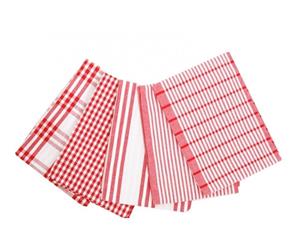 Country Vintage Modern look Tea Towels Cotton Dish Cloths set 5 RED New