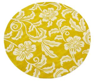 Designer Handmade Round Wool Rug - 5066 - Yellow - 150x150