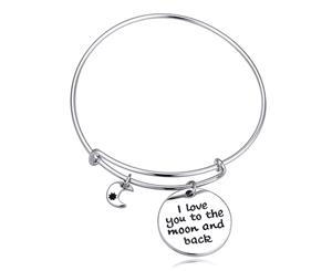 Love You To The Moon And Back Toggle Tubular Adjustable Bangle-White Gold