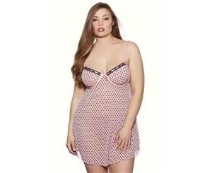Mesh Heart Print Babydoll With Matching Panty Plus Size