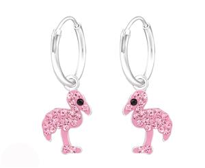 Sterling Silver Kids Flamingo Hanging Earrings made with Swarovski Crystal