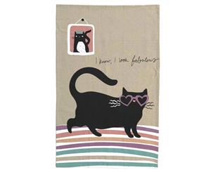 The Linen Press Organic Cotton Cat Love Love Heart Tea Towel