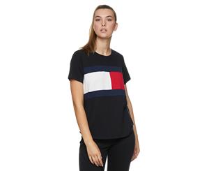 Tommy Hilfiger Sport Women's Flag Colour Blocked Tee / T-Shirt / Tshirt - Black