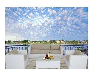 White Brighton Balcony Outdoor Lounge Suite With White Cushion Cover