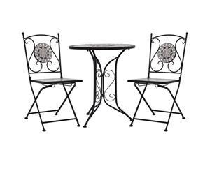 3 Piece Mosaic Bistro Set Ceramic Tile Grey Accent Balcony Table Set