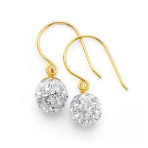 9ct Gold Crystal Ball Drop Earrings