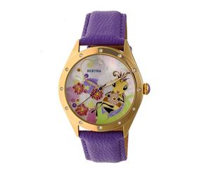 Bertha Ericka MOP Leather-Band Watch - Purple