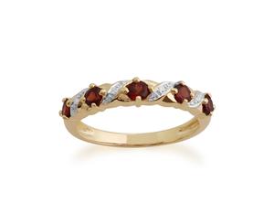 Classic Round Garnet & Diamond Half Eternity Ring in 9ct Yellow Gold