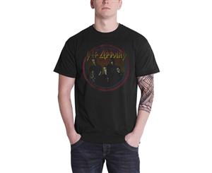 Def Leppard T Shirt Vintage Circle Band Logo Distressed Print Official Mens - Black