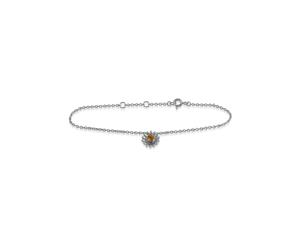 Floral Round Citrine Daisy Flower Single Stone Bracelet in 925 Sterling Silver