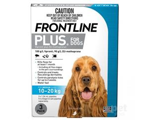 Frontline Plus Dog Fleas Treat & Control Water Fast Blue 3's (F3434)