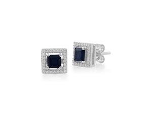 Gemondo 9ct White Gold 0.68ct Sapphire & Diamond Square Stud Earrings