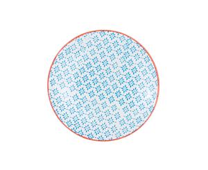Nicola Spring Patterned Side Dessert & Cake Plate - Blue / Orange Print Design 18 cm