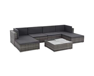 7 Pieces Garden Lounge Set with Cushions Poly Rattan Grey Lounge Set