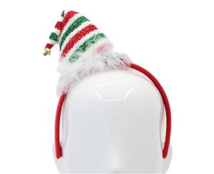 Adult Kids Christmas Xmas Novelty Headband Hat Costume [Design Santa Hat w Bell (Red White Green) ]