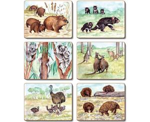 Country Kitchen Aussie ANIMAL FAMILIES Cinnamon Cork Backed Coasters Set 6 New