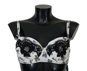 Dolce & Gabbana White Satin Black Lace Underwear Bra