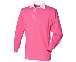 Front Row Kids Unisex Long Sleeve Plain Rugby Sports Polo Shirt (Pack Of 2) (Bright Pink) - RW6681