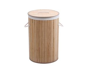 Home Living Round Folding Bamboo Laundry Hamper