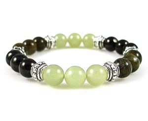 Menstrual Cramps Support Healing Crystal Gemstone Bracelet - Handcrafted - Infinite Stone Jet and Labradorite 8mm