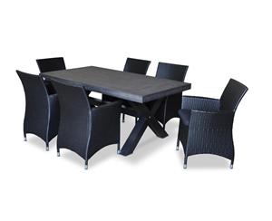 New York 1.8M Outdoor Poly Cement Table With 6 Wicker Chairs - Dark Grey - Outdoor Dining Settings