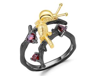 Olivia Yip - Magpies And Snails Get Along In Red Gems Women's Ring