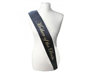 Single Layer Satin Black with Gold Mother of Bride Night Party Text Sash Banner 160cm x 80cm x 10cm