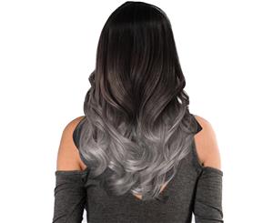 Two Tone Ombre High Grade Silver Gray Curly Hair 7Piece 16Clips 22" Hair Extension