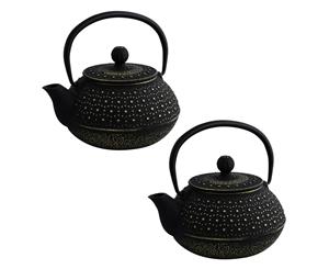 2x Avanti Imperial 800ml Cast Iron Teapot w Stainless Steel Strainer Black Gold