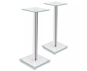 2x Glass Speaker Stand 58 cm Each with 1 Silver Pillar Holder Support