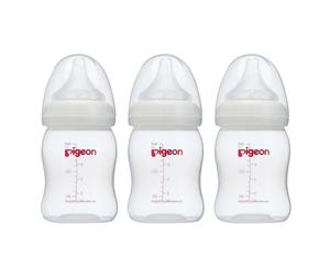 3x Pigeon 160ml PP Baby Feeding Bottle Wide Neck SS Silicone Teat Round Hole 0m+