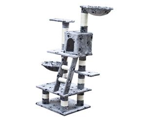 Cat Tree with Paw Prints 122cm Grey Pet Scratching Post Pole Playhouse