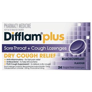 Difflam Plus Sugar Free Blackcurrant 24 Lozenges