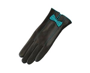 Eastern Counties Leather Womens/Ladies Bow And Stitch Detail Leather Gloves (Black/Aqua) - EL212