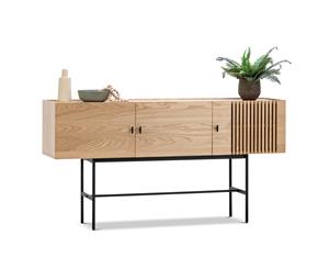 Minimalist Designer 180cm Large Sideboard Buffet in Natural Oak Wood & Black Frame