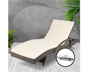 Outdoor Sun Lounge Wicker Lounger Setting Arm Chair Pool Furniture Rattan Sofa Day Bed Cushion Garden Patio Grey Gardeon