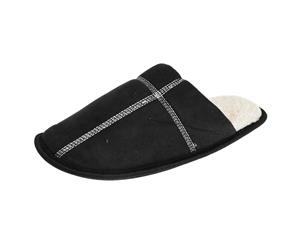 Pierre Roche Mens Memory Foam Faux Fur Lined Slippers (Black) - SL615