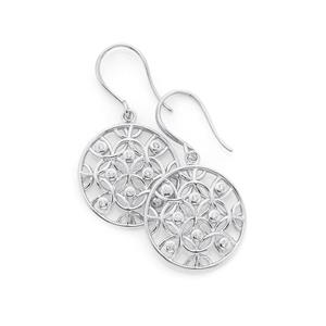 Silver CZ Mosaic Round Drop Hook Earrings