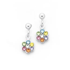 Silver Multi-Coloured Crystal Flower Earring