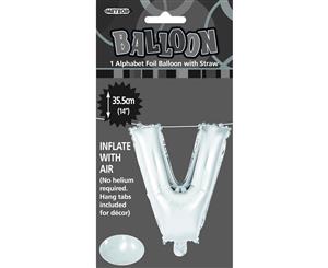 Silver V Alphabet Foil Balloon 35cm